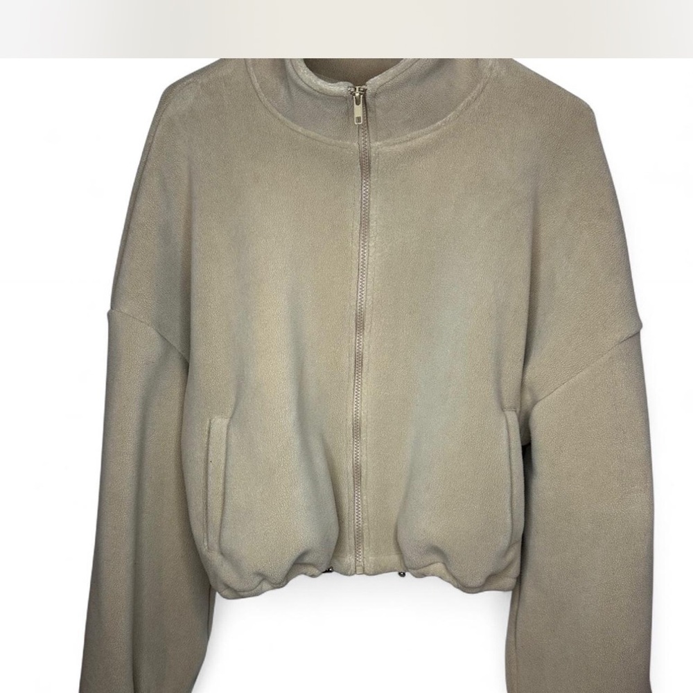 Beige Fleece Jacket with Zip - Picture 9 of 13